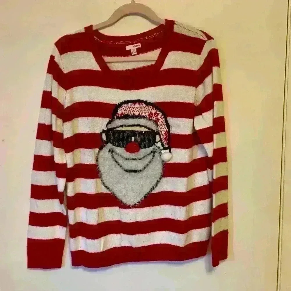 Red and White Striped Santa Graphic Sweater Size XL